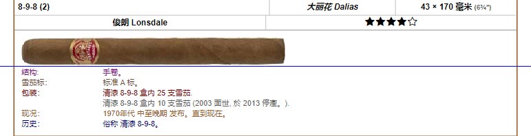 帕特加斯 Partagas 8-9-8 (2) 大丽花 Dalias 43 × 170 毫米 (6¾″) 俊朗 Lonsdale
