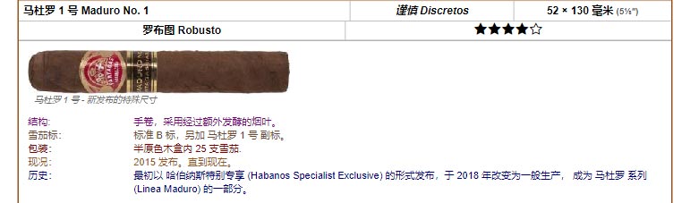 帕特加斯 Partagas 马杜罗 1 号 Maduro No. 1 谨慎 Discretos 52 × 130 毫米 (5⅛″) 罗布图 Robusto